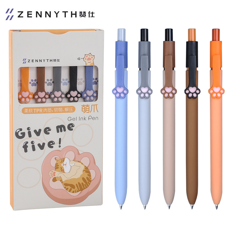 Cute and Stylish Cat-Themed High-Quality Cross-Border Retractable Gel Pen 0.5mm Bullet Tip Stress-Relief Writing and Signing Black Pen