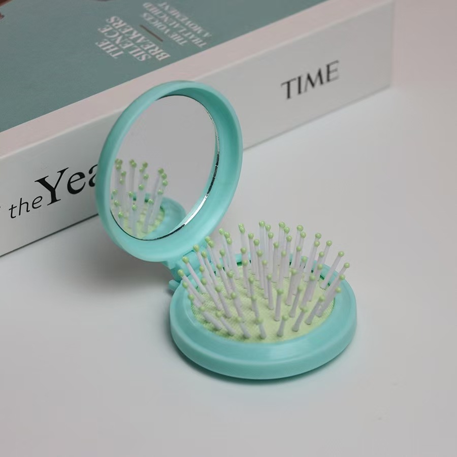 Airbag plegable Pequeño peine con espejo de maquillaje DIY adorable cojín de aire de niña cabeza de masaje portátil peine espejo todo en uno