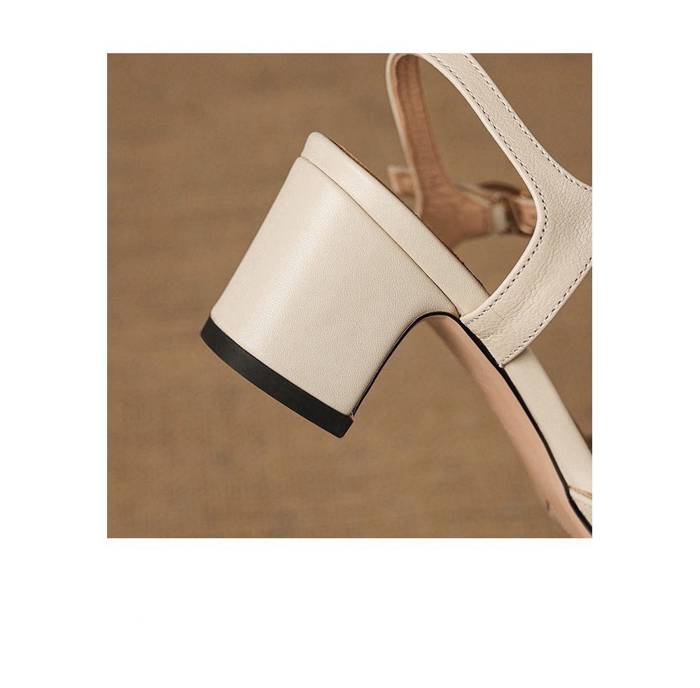 Sandal nữ quai ngang mũi kín gót vuông ổn định — màu be chi tiết 10