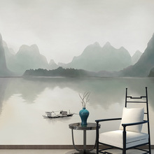 新中式水墨桂林山水壁纸江南风景壁画客厅沙发背景墙茶室墙布壁布