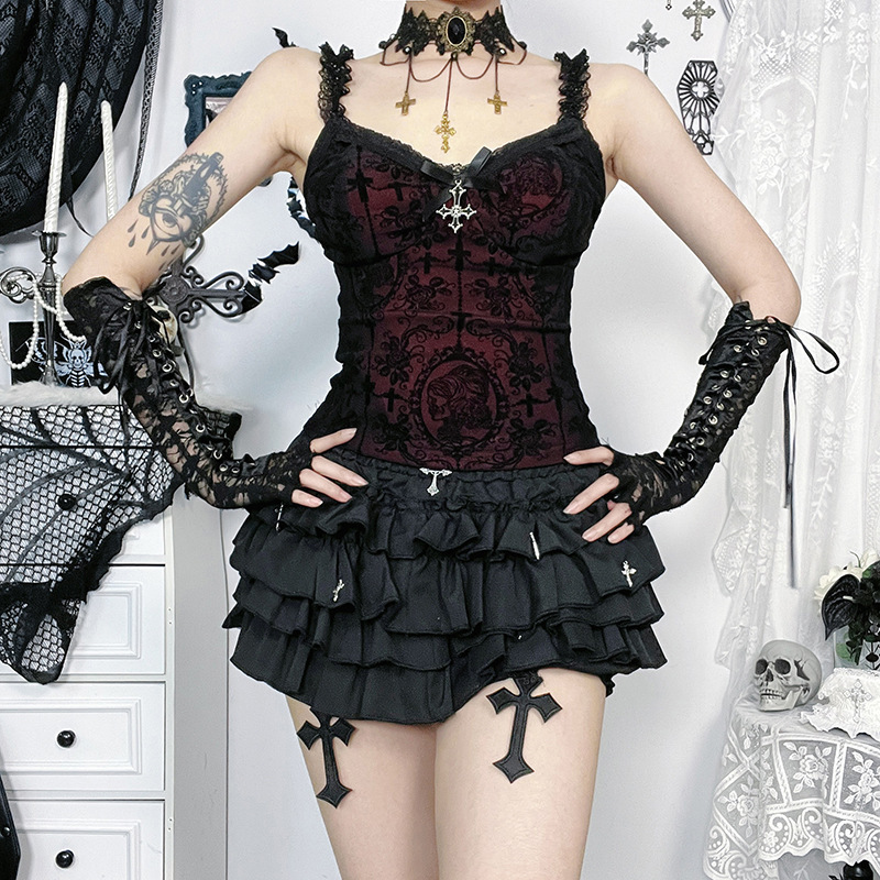 XS25066 Diablo Gothic Style Spice Girl Sling Top 2025 New Sexy Slim All-match Vest Top for Women XS25066 Diablo Gothic Style Spice Girl Sling Top 2025 New Sexy Slim All-match Vest Top for Women