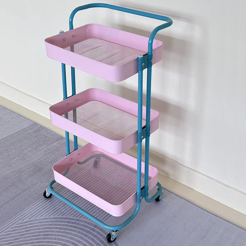 カラーブロックトロリー収納ラック多層アームレスト収納ラックキッチン寮スナック収納ラック卸売家庭用トロリー|undefined