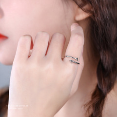 Cloud Xiao Shu 925 Silver Dolphin Open Ring for Women, Korean Version, Cute Creative Simple Personality Niche Fashion Ring, Wholesale