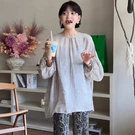 法式灯笼袖绑带苎麻防晒衬衫女2025新款夏季宽松薄款气质长袖上衣