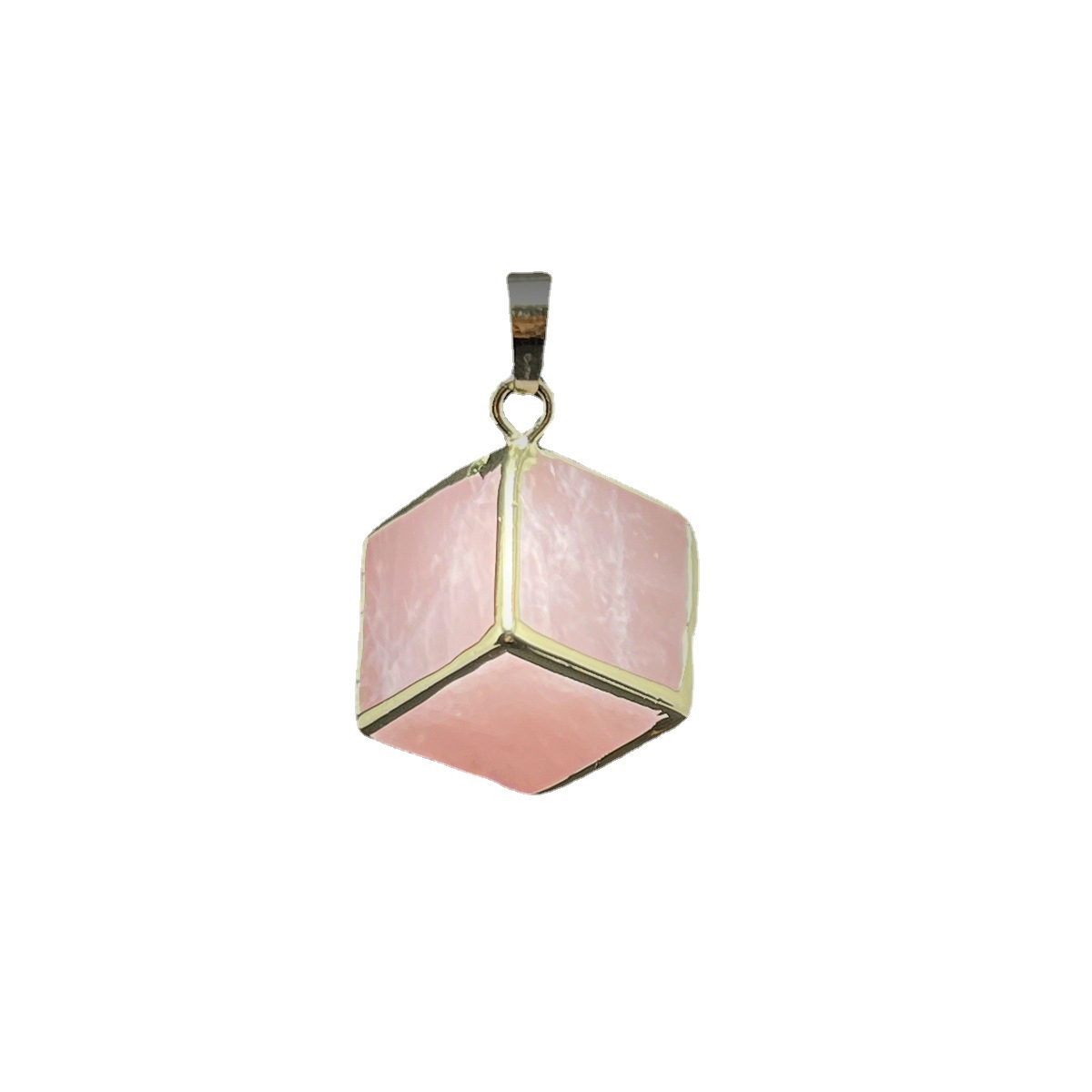 Pink Crystal Square Pendant Necklace Raw Stone Gold Edge Style_voghion.com