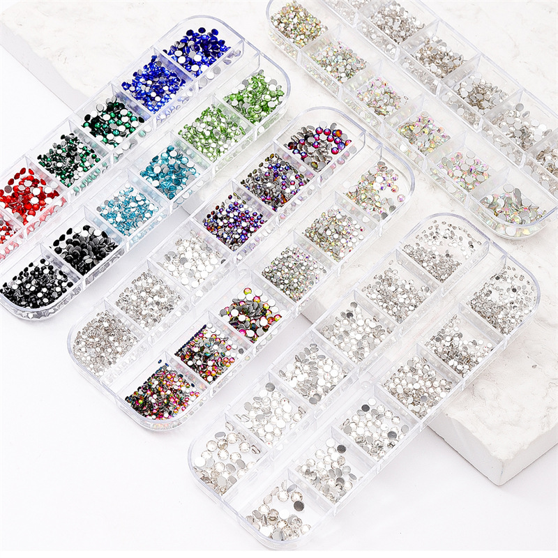12-rejilla en caja alta plata uñas plana rhinestone joyería transparente AB color diamante llama diamante nail joyería fábrica al por mayor