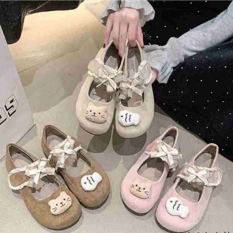 Korean Kitty Cat Puff Small Shoes Women's 2025 Spring New Velcro Soft Sole Loafers Korean Kitty Cat Puff Small Shoes Women's 2025 Spring New Velcro Soft Sole Loafers
