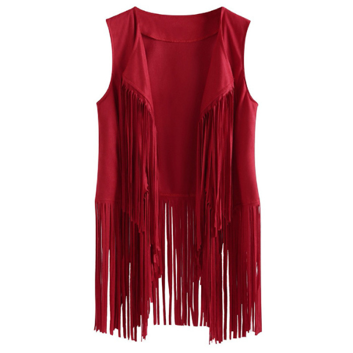AliExpress Europeo y Americano popular borla abrigo de las mujeres de piel de venado de terciopelo sin hebilla de mediados de longitud chaleco abrigo image 9