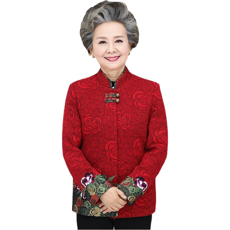 Осенняя одежда для пожилых людей Женское пальто Одежда для пожилых людей к 80-летию Бабушка Весенне-осеннее пальто на флисовой подкладке Костюм Тан на день рождения старой леди