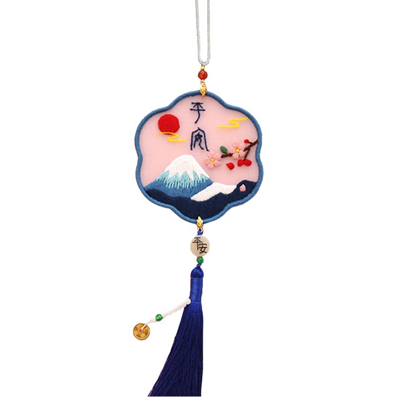 Hilo transparente hecho a mano colgante de doble cara bordado DIY paquete de material bolsita Lu Bordado estilo antiguo bolsita de punto de cruz adornos de coches