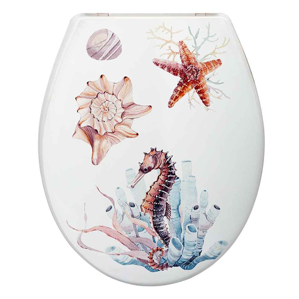 Cubierta de inodoro de estilo europeo de 18 pulgadas lenta caída hogar cuclillas cubierta de plástico Hotel fábrica impresión lenta caída cubierta de inodoro