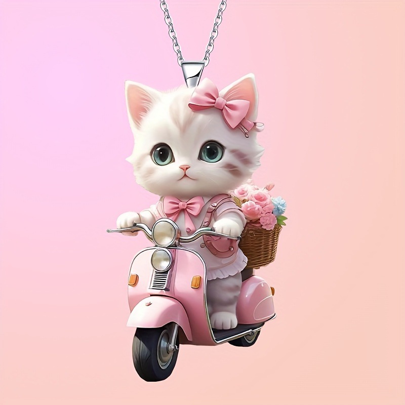 Collar colgante de motocicleta de paseo de gato de acrílico de moda-Regalo perfecto para el encantador encanto rosa/azul image 6