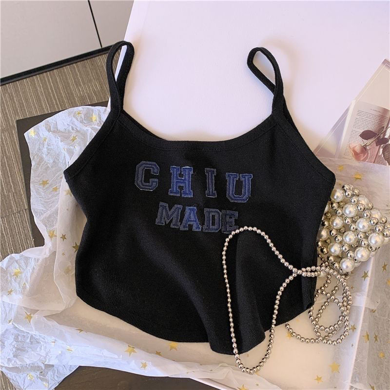 Girls' Summer New Camisole With Letter Print, Short Sleeveless Outerwear Top, Trendy 0188A052_ecoleips.com