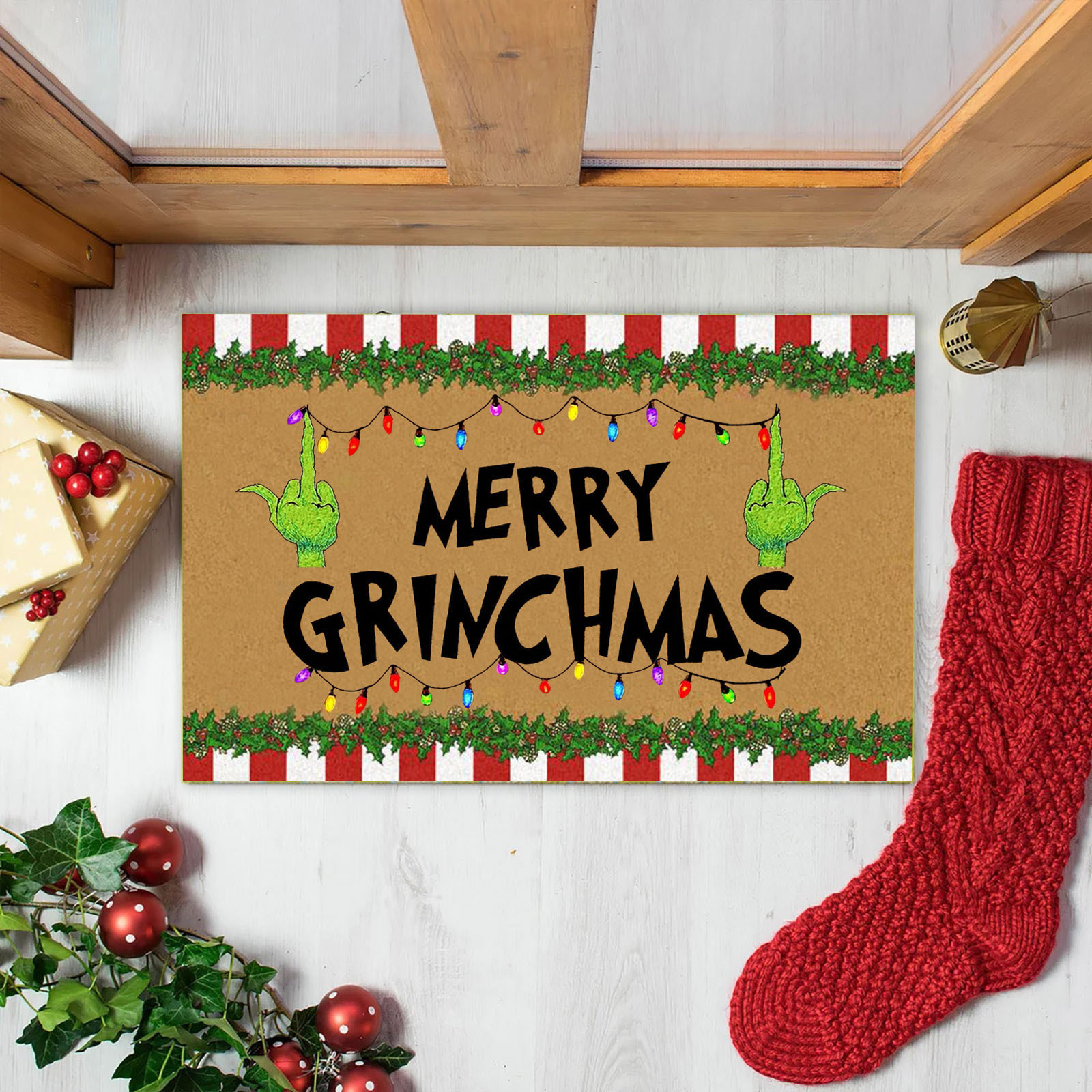 En stock Grinch alfombra del piso transfronterizo alfombra de Navidad alfombra de puerta de vacaciones verde payaso alfombra del piso