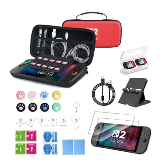 2025 nuevo conjunto de bolsa de almacenamiento switch2 cubierta protectora de caja de cristal switch2 película templada switch2