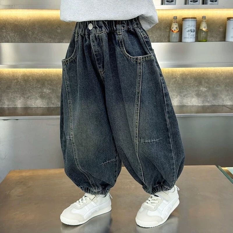 男童牛仔裤秋装儿童休闲裤子春秋款2025新款中小童男孩洋气弯刀裤|undefined