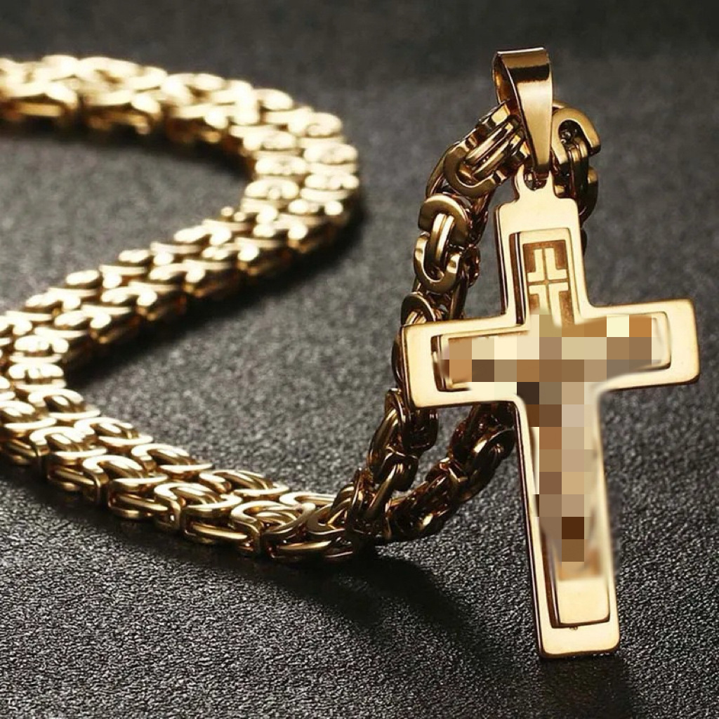 Amazon's Best Selling Titanium Steel Cross Pendant European and American Fashion Trend Hip-Hop Necklace Stainless Steel Men's Necklace Trend