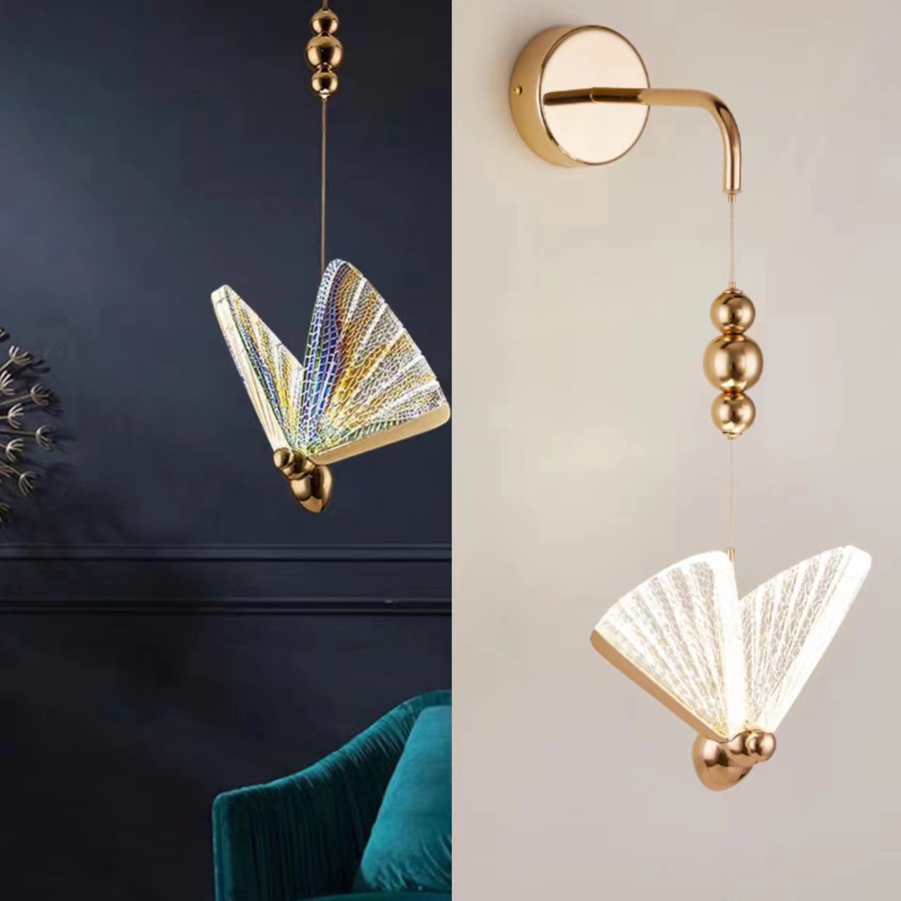 Diseño de una serie de luces de pared de fondo de dormitorio de diseño de iluminación moderna transfronteriza diseño de fondo mariposa