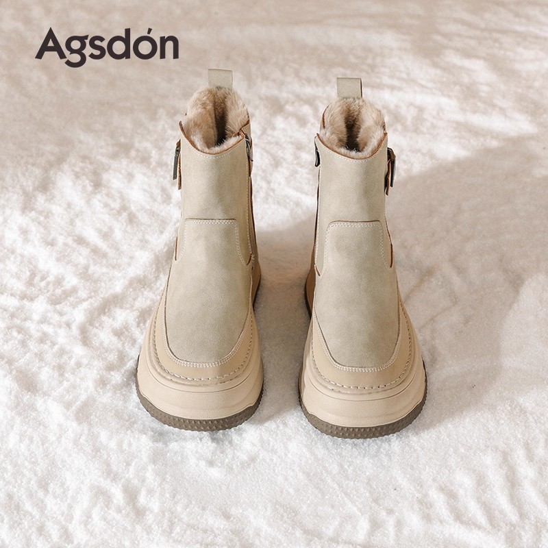 Botas de nieve de fondo grueso para mujeres 2025 nuevas botas de invierno grises de lana gruesas para usar zapatos de algodón cortos