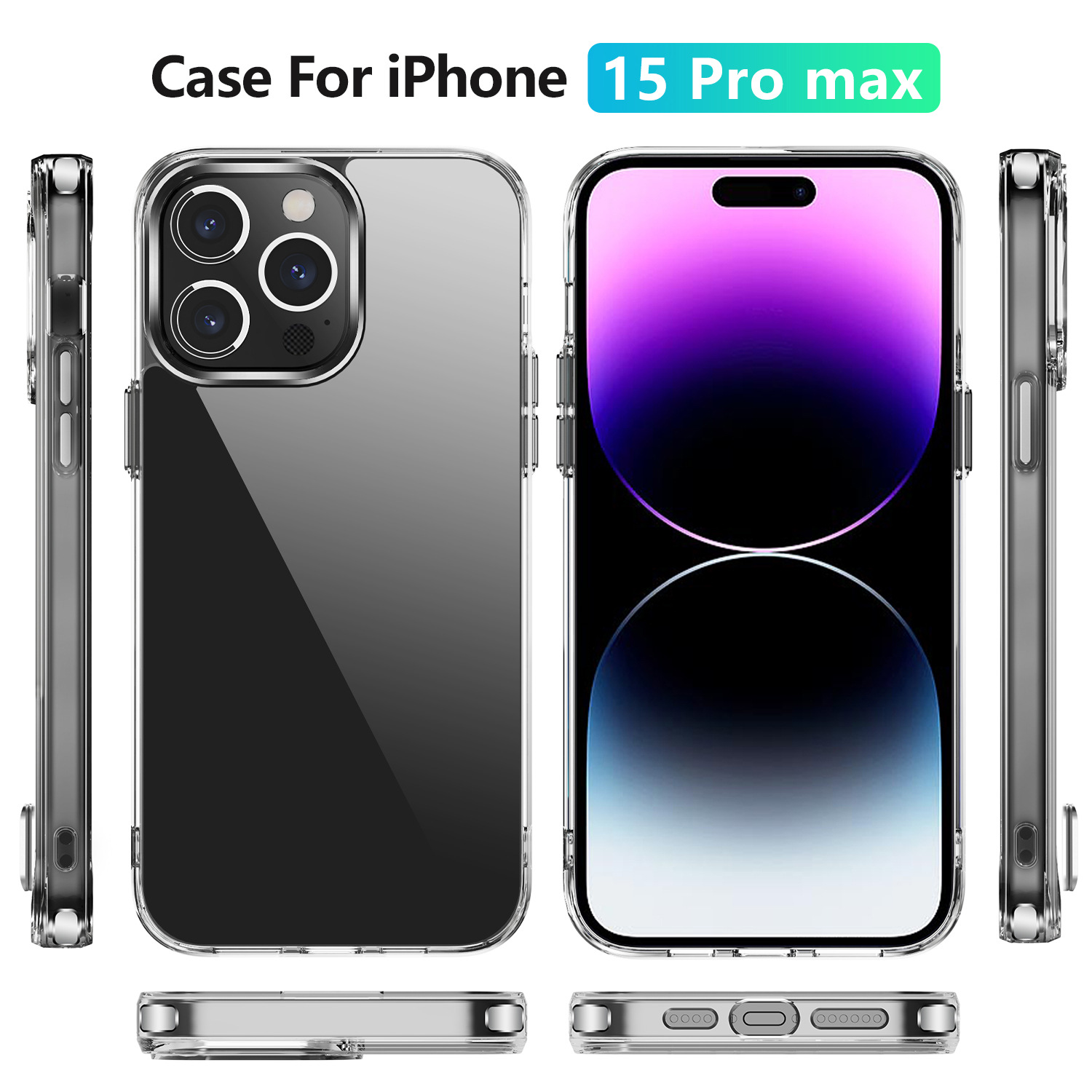 PC+TPU Crystal Clear Anti-drop 2.0 Anti-yellowing Transparent Case With Electroplated Buttons Suitable For IP16PROMAX_voghion.com