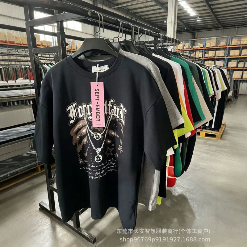 Heavyweight 400g pure cotton short-sleeve T-shirt, unisex, loose fit, thick top, summer men's clothing wholesale, trendy brand factory Heavyweight 400g pure cotton short-sleeve T-shirt, unisex, loose fit, thick top, summer men's clothing wholesale, trendy brand factory