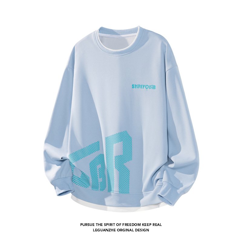 American High Street Retro Two-piece Crew Neck Sweatshirt Men, Versatile Loose Casual Base Shirt With Long Sleeves_voghion.com