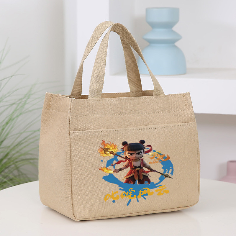 Japanese Style Simple All-match Commuter Canvas Tote Casual Thickened Cartoon Nezha Large Capacity Student Shoulder Handbag