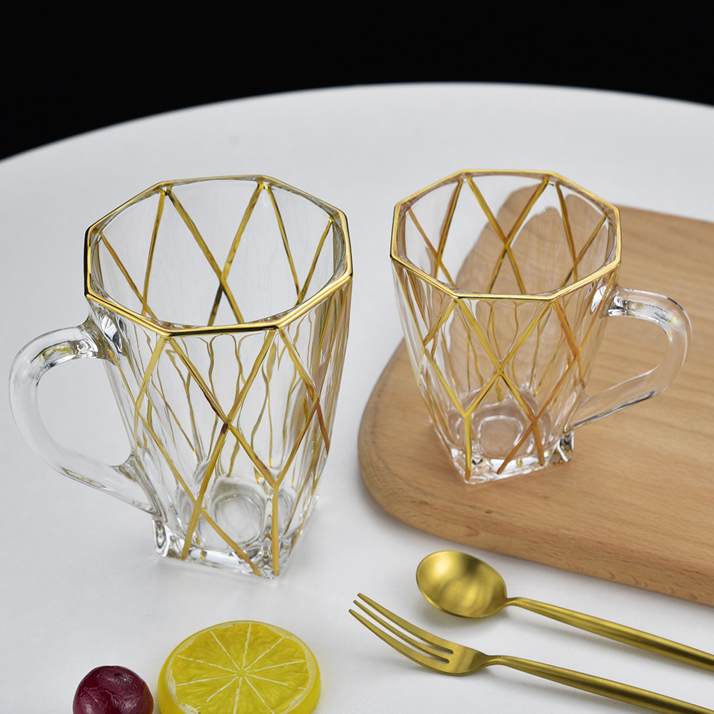 北欧轻奢描金水滴花把杯 ins创意家用水杯宫廷风古典咖啡杯礼品杯