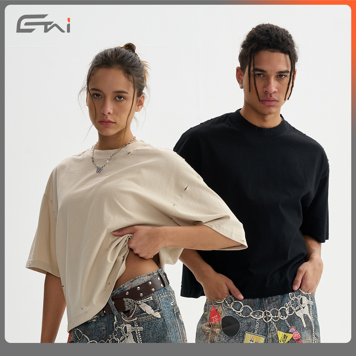 ETAI Hombre| Camiseta de alta calidad de algodón pesado de manga corta de marca de moda de hombre desgastado y suelto camiseta de hombre