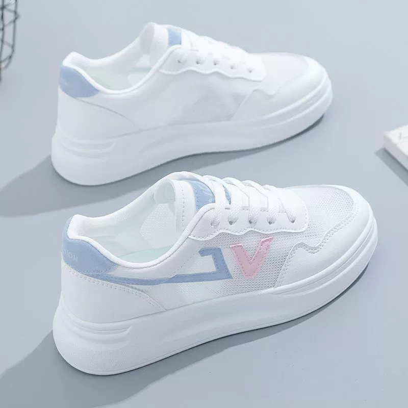 Summer universal high quality white shoes for students, mesh breathable light panel