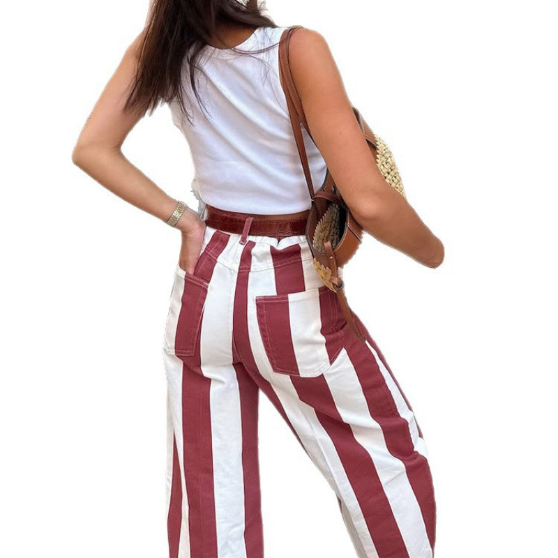 Inventario de moda personalidad contraposición rayas rectas pantalones casuales sueltos 2026 nuevo comercio exterior transfronterizo Europa y Estados Unidos al por mayor