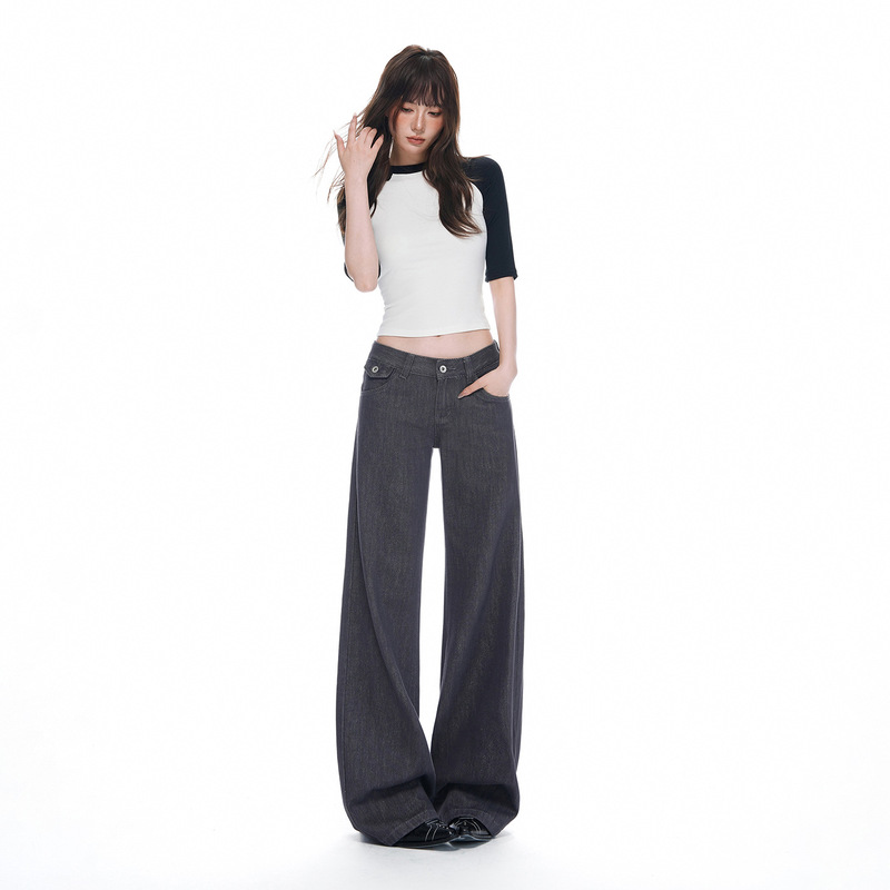 Fade-resistant mid-rise jeans for women, 2026 autumn new collection, retro gray, slightly loose fit, slimming straight-leg pants