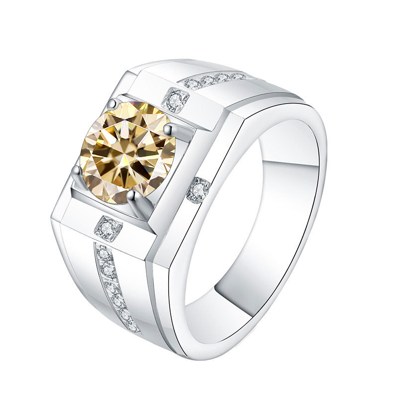 Anillo de plata esterlina al por mayor anillo de caballero de oro platino color de piedra de mozanita un quilate ajustable anillo de boda S925