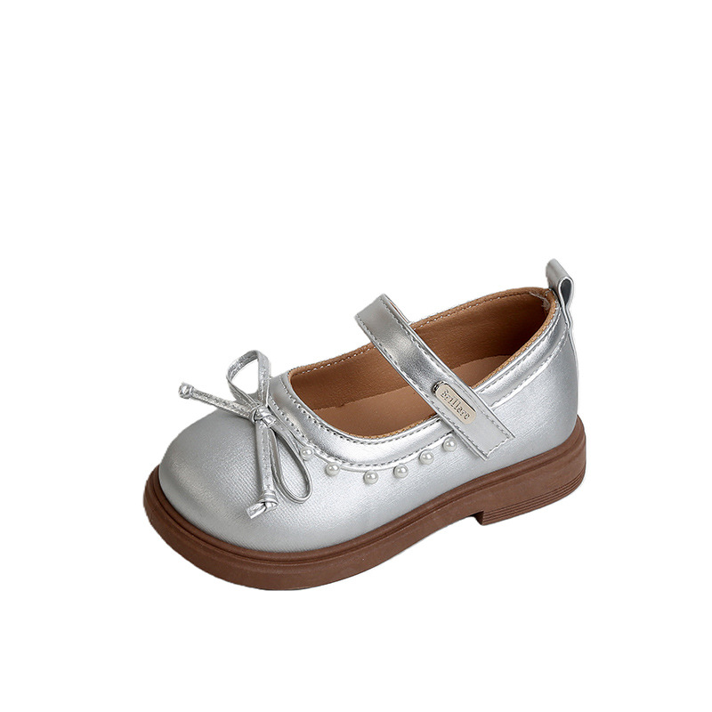 Niñas zapatos de cuero de arco de perla zapatos casuales para niños 2026 primavera y otoño nuevos zapatos de princesa de moda para bebés