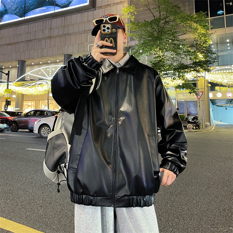 Retro solid color polyurethane jacket