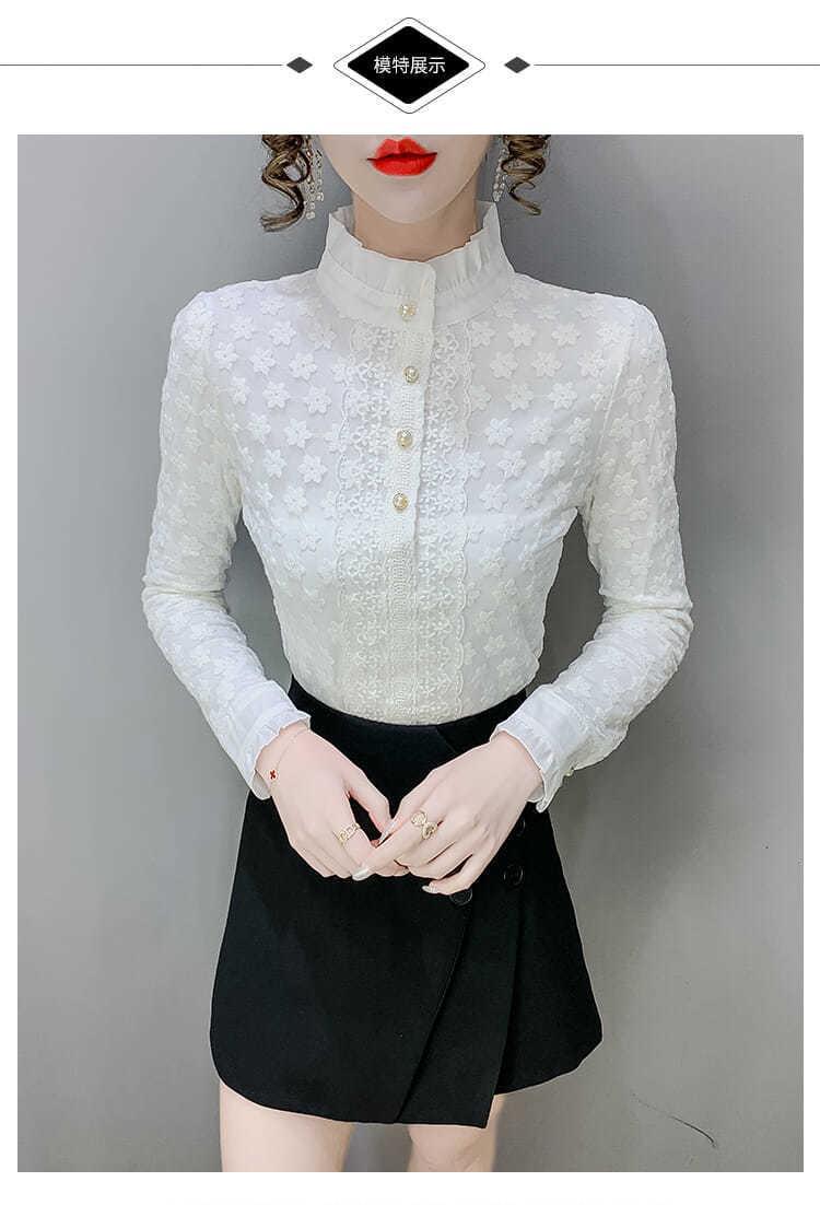 A high-end lace base layer shirt with added fleece and thickening for women in 2022, a stylish long-sleeved, warm and versatile top pic 12