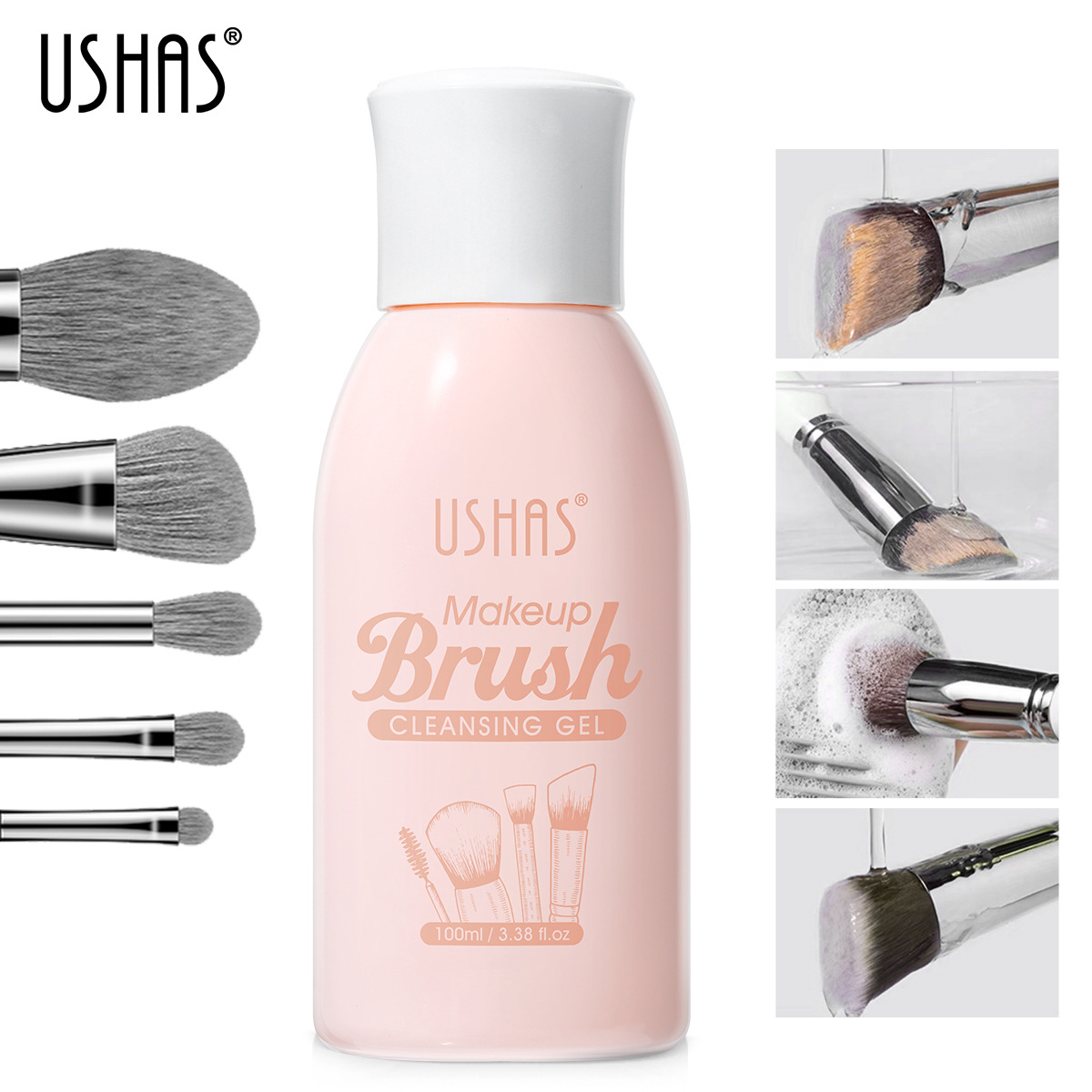 USHAS nueva loción de cepillo de maquillaje líquido de limpieza de polvo agente de limpieza de cepillo de belleza líquido de limpieza