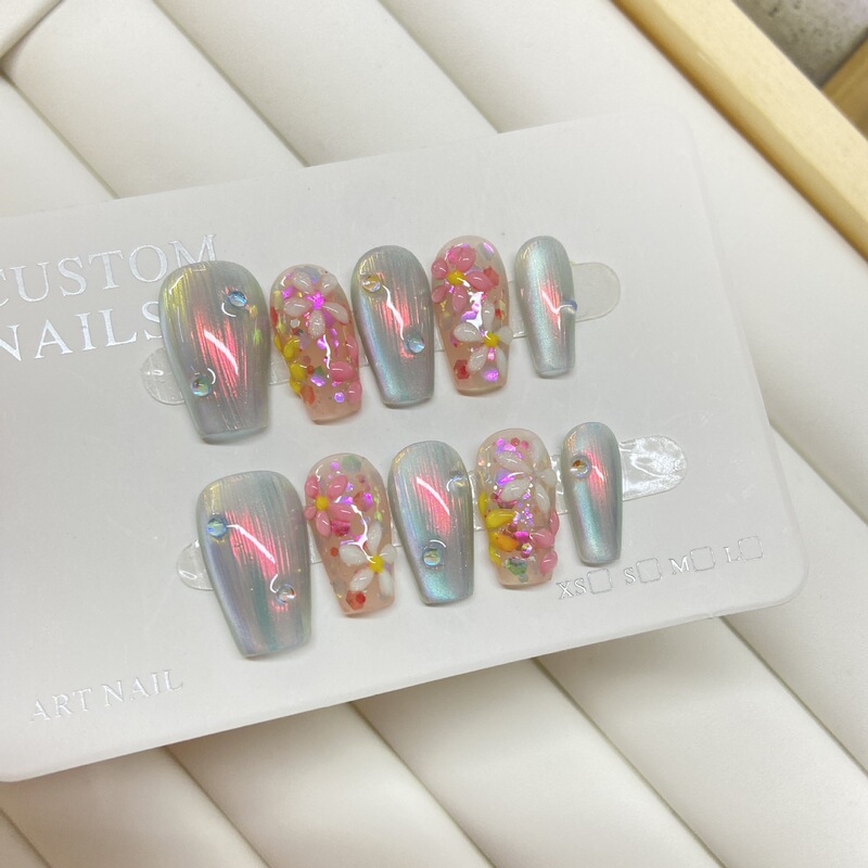 Artist's Hand-Wearing Armor Three-Dimensional Hand-painted Flower Multicolor Water Ripple Wearable Nail Art Advanced Sense Nail Patch