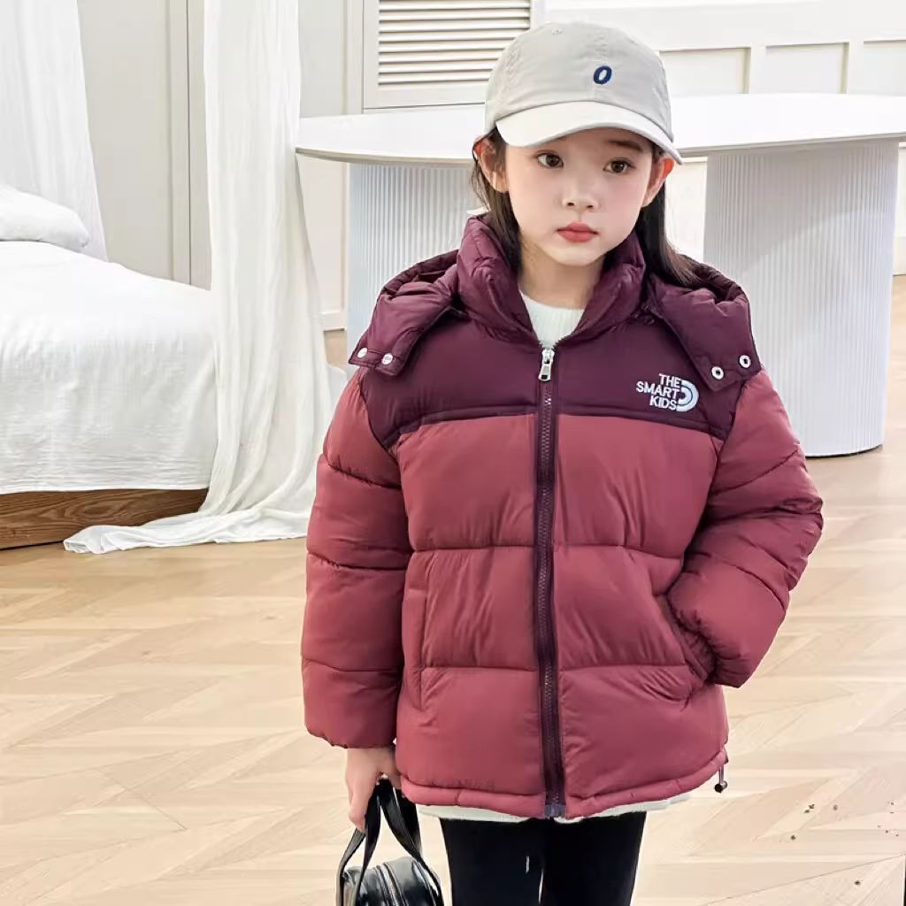 Children's thickened cotton-padded winter coat, new style for older children, warm cotton jacket for boys and girls, hooded puffer coat