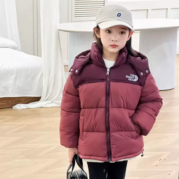 Children's thickened cotton-padded winter coat, new style for older children, warm cotton jacket for boys and girls, hooded puffer coat