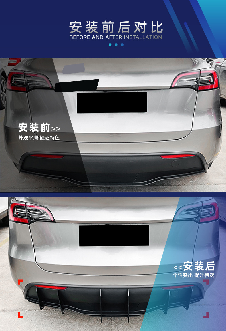 Suitable for Tesla Model Y 2019+ Rear Bumper Rear Lip Tail Lip Spoiler Blade Cross-Border Modification Parts