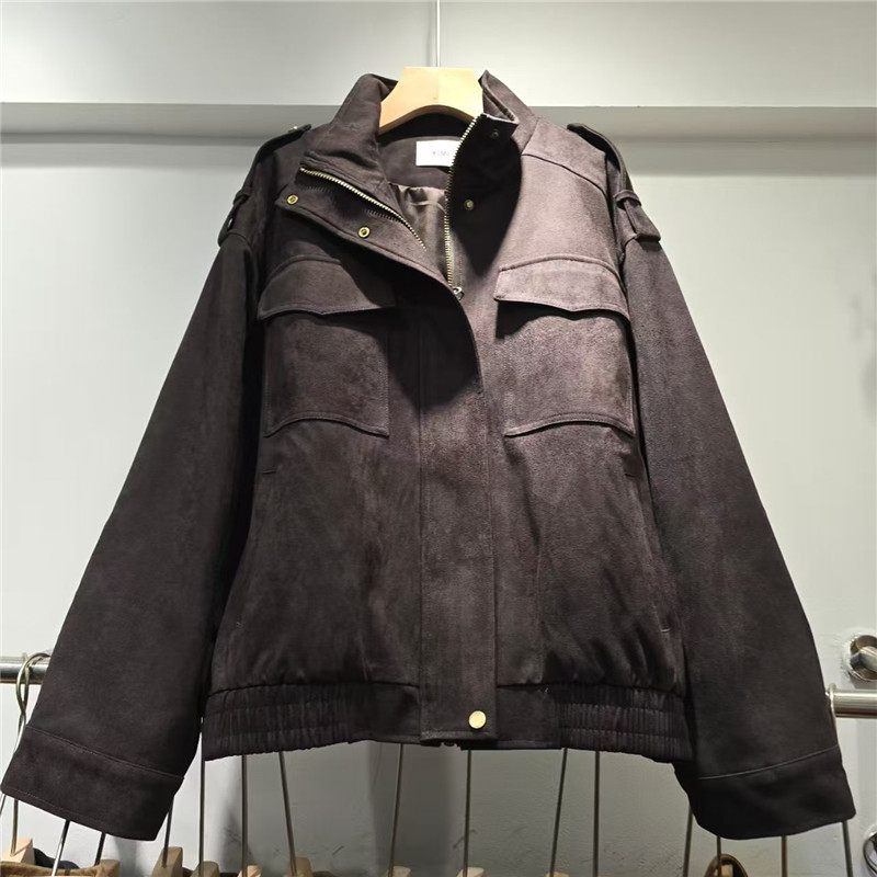 Europa y América de moda chaqueta de piel de ciervo mujer 2026 primavera y otoño nuevo estilo de alta sensación casual chaqueta corta suelta