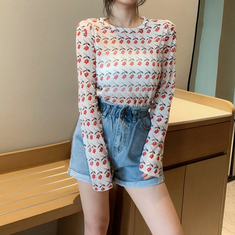 Camiseta base de malla de seda helada con protección solar para mujer, nuevo estilo de verano 2026, camiseta interior de manga larga estilo Hyuna, a la moda. image 16
