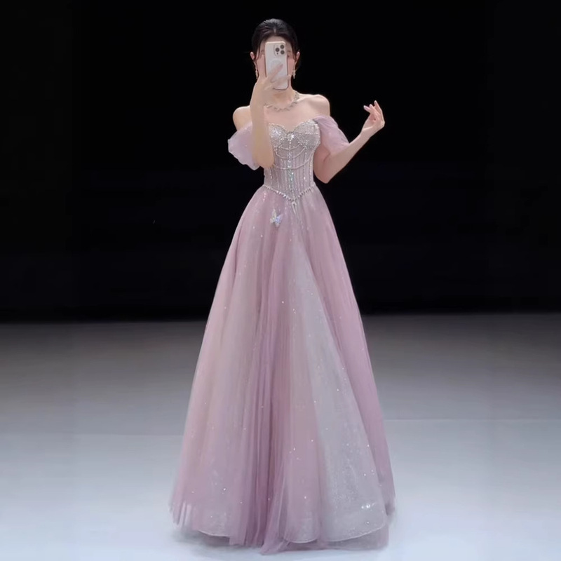 Light Luxury Banquet Dress, Niche High-End Toast Dress, Bride's Engagement Banquet High-End Elegant Evening Gown Light Luxury Banquet Dress, Niche High-End Toast Dress, Bride's Engagement Banquet High-End Elegant Evening Gown