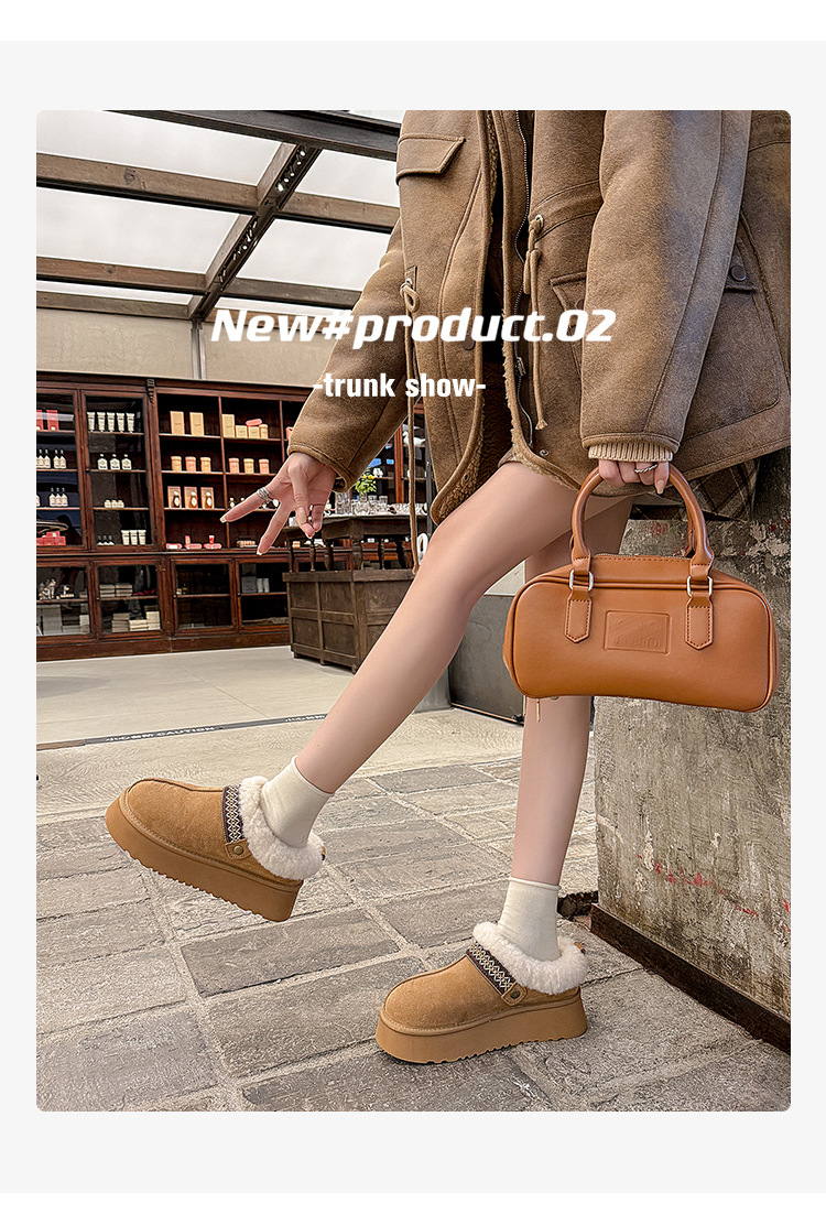 Giày bốt tuyết đế dày nữ mũi tròn lót lông cừu ấm áp kiểu dép nửa Birkenstock — con lạc đà chi tiết 2