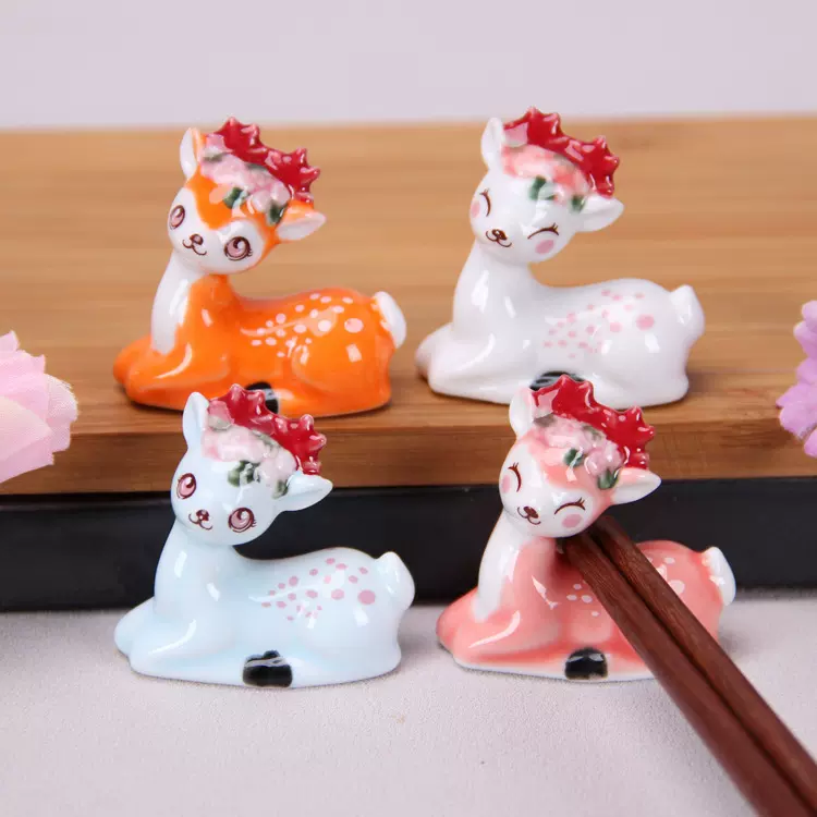 梅花鹿筷子架陶瓷工艺品摆件小鹿筷子架12863招财萌鹿工艺品摆件
