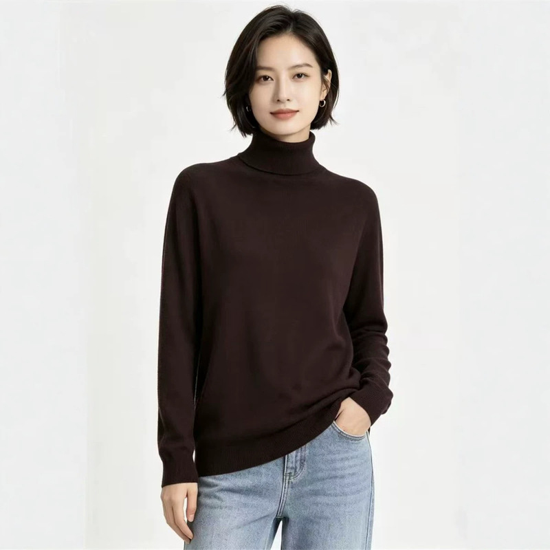B* Women's Clothing Store Same Style 2026 Autumn New Commuting Simple Basic Versatile High Collar Knit Sweater B* Women's Clothing Store Same Style 2026 Autumn New Commuting Simple Basic Versatile High Collar Knit Sweater