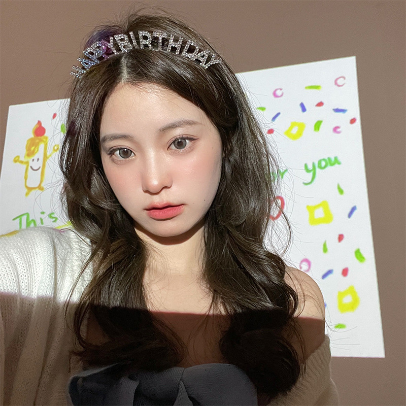 Xiao Hong Book with Han Feng Water Drill Birthday Letter Headband Girl Children's Birthday, Queen, Queen, Headband Headband