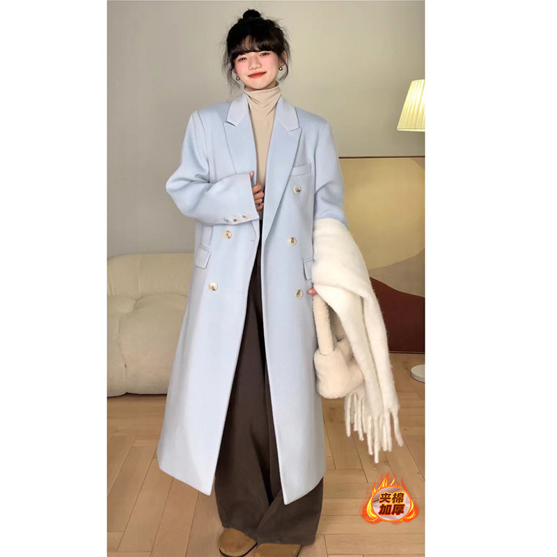 觅定灰色毛呢大衣正肩外套女冬季高级感长款西装呢子黑色小个子|undefined