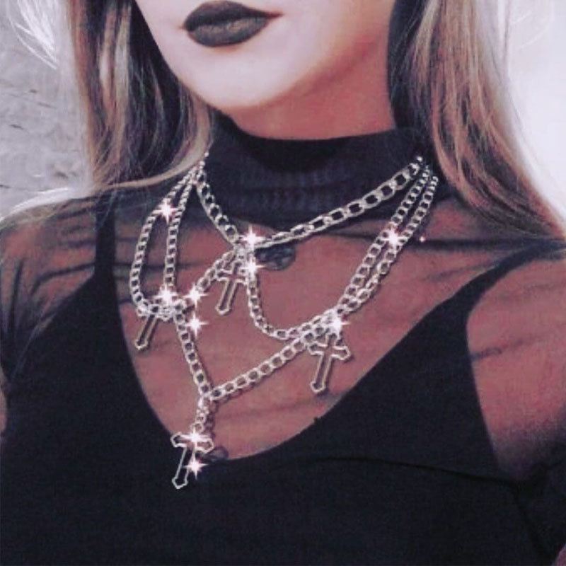 Cross Pattern Women'S Gender Plating Design Punk Cross Alloy Plating Women's Choker